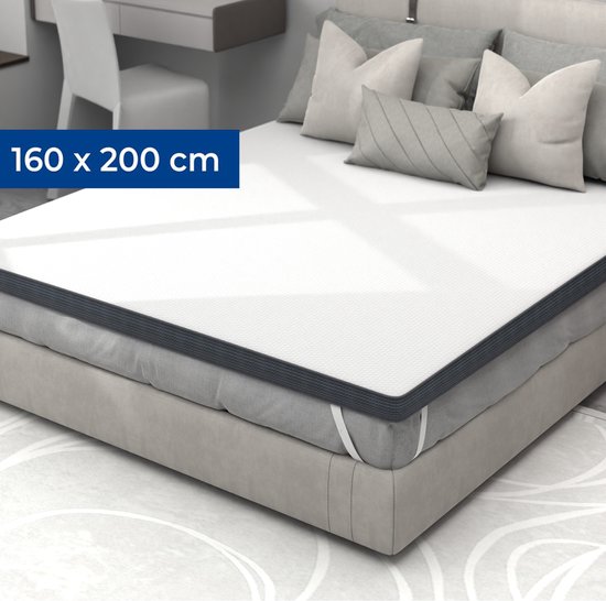CozySense verkoelende topper van 8 cm met grijze en witte hoes CozySense verkoelende topper van 8 cm met grijze en witte hoes