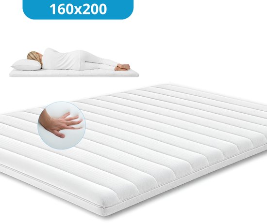 Maan matras topper van 8 cm HR-koudschuim met witte hoes Maan matras topper van 8 cm HR-koudschuim met witte hoes